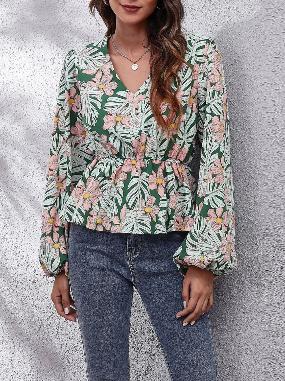Floral V-Neck Balloon Sleeve Blouse, image 5