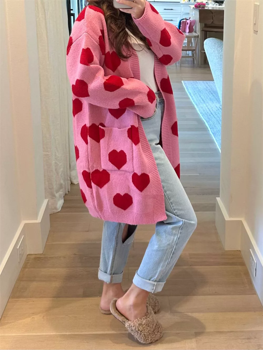 Heart Pattern Open Front Cardigan, image 2
