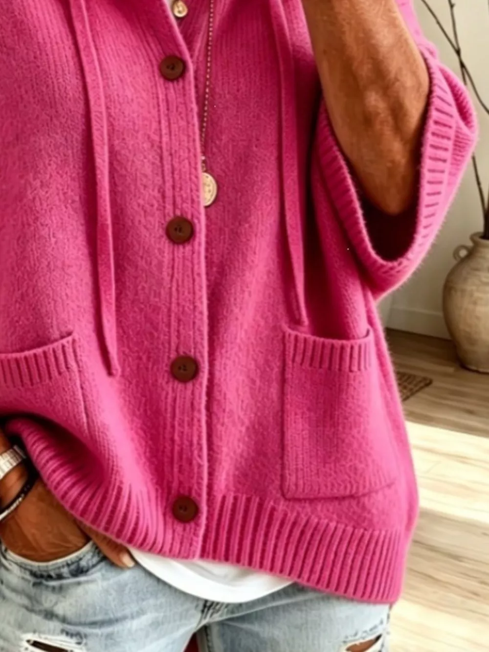 Hooded Button-Down Knit Cardigan, image 15