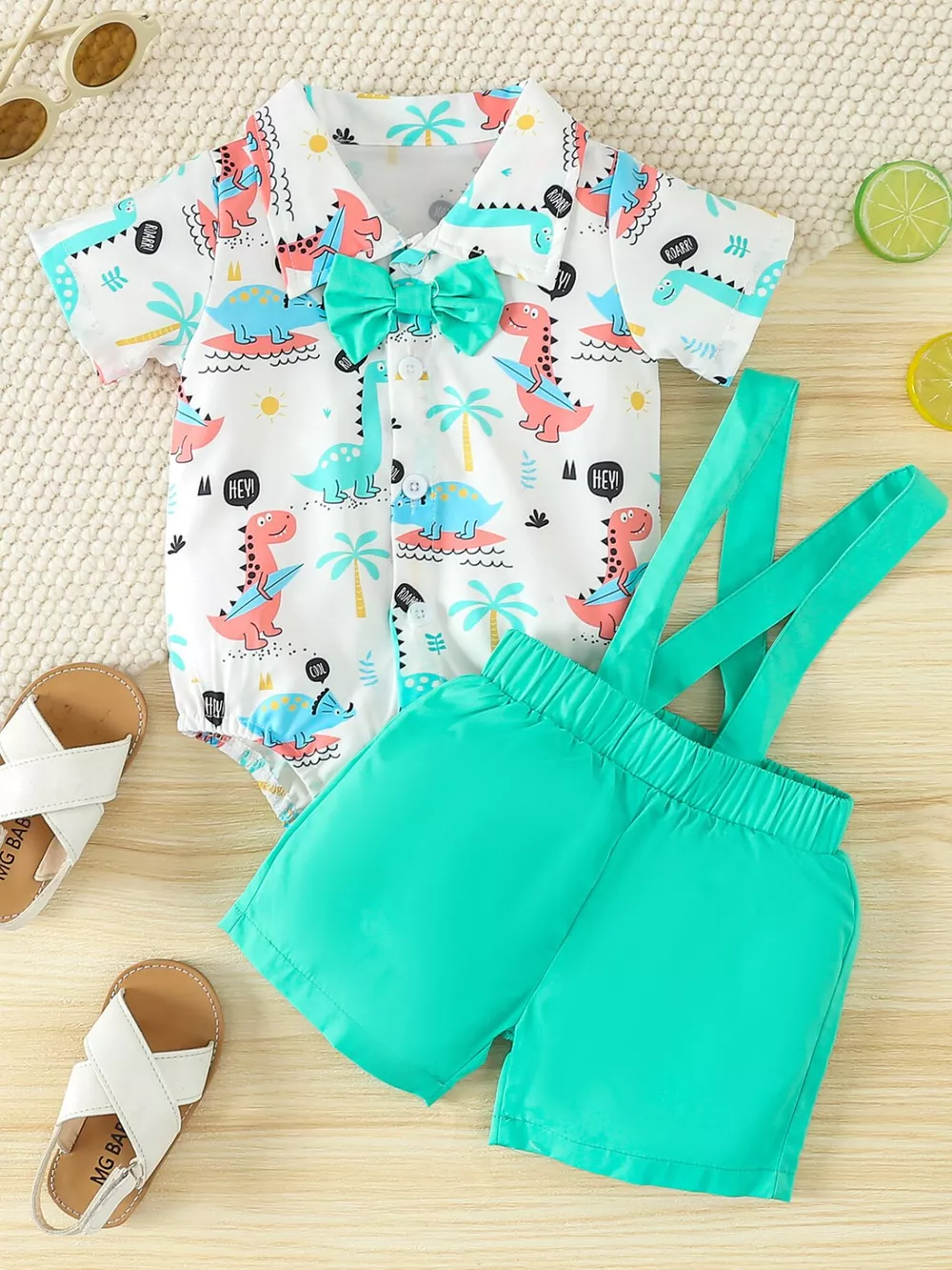 Children's Dinosaur Print Bodysuit & Suspender Shorts Set