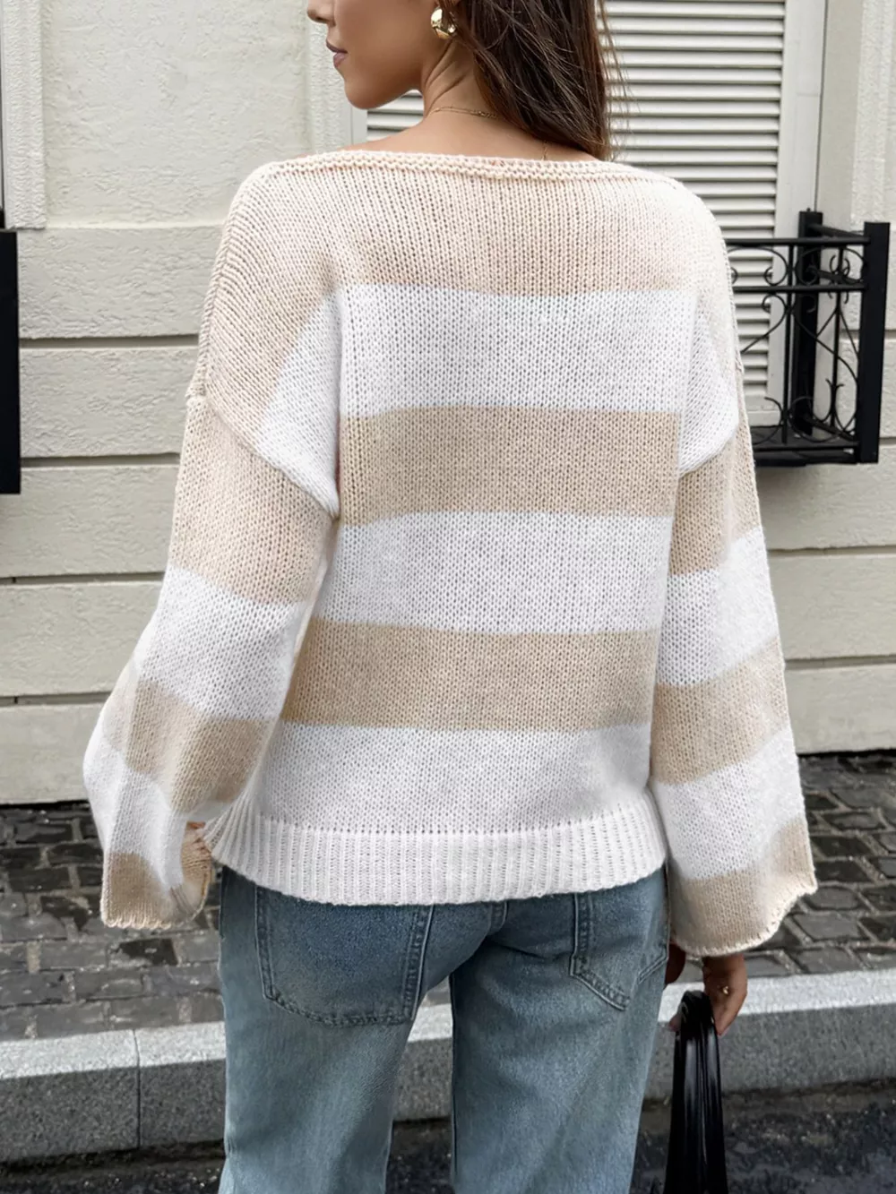 Striped Knit Boat Neck Sweater, image 5
