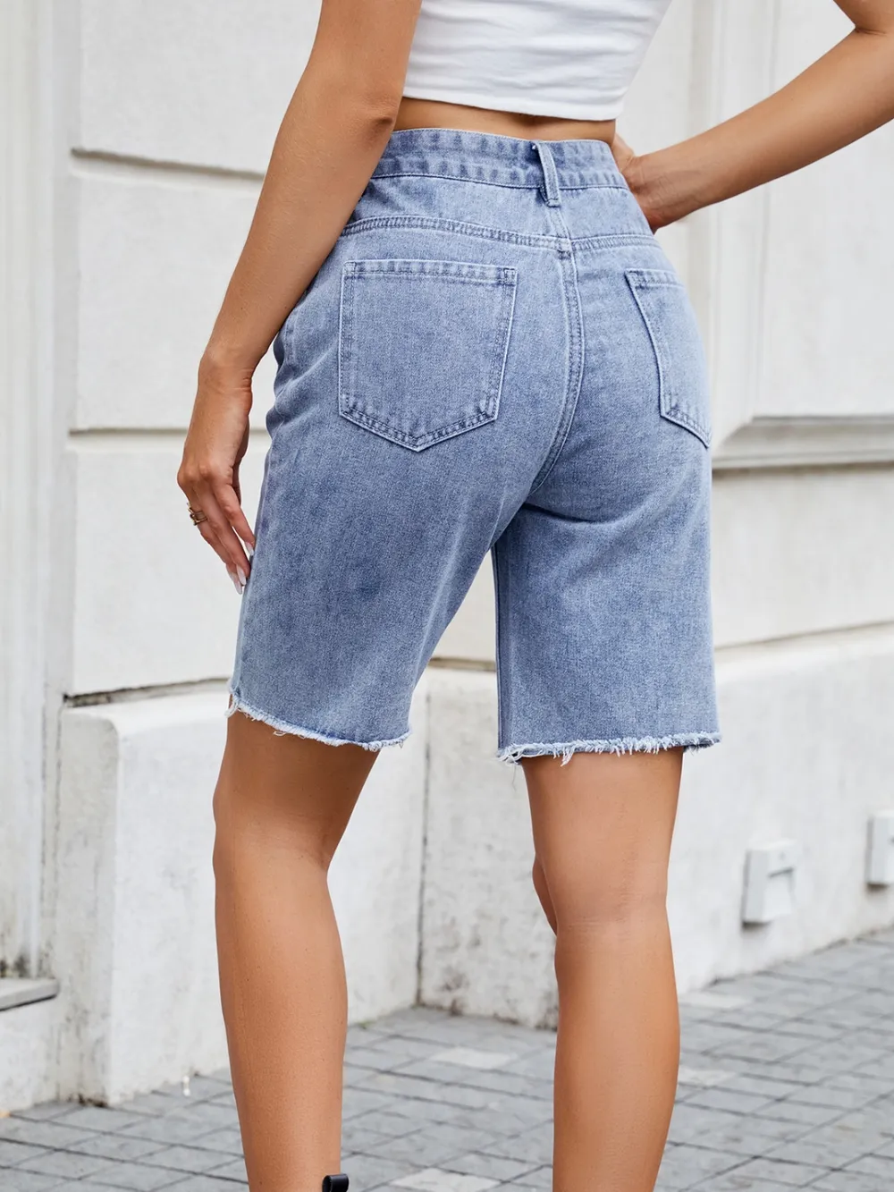 Raw Hem Denim Shorts, image 4