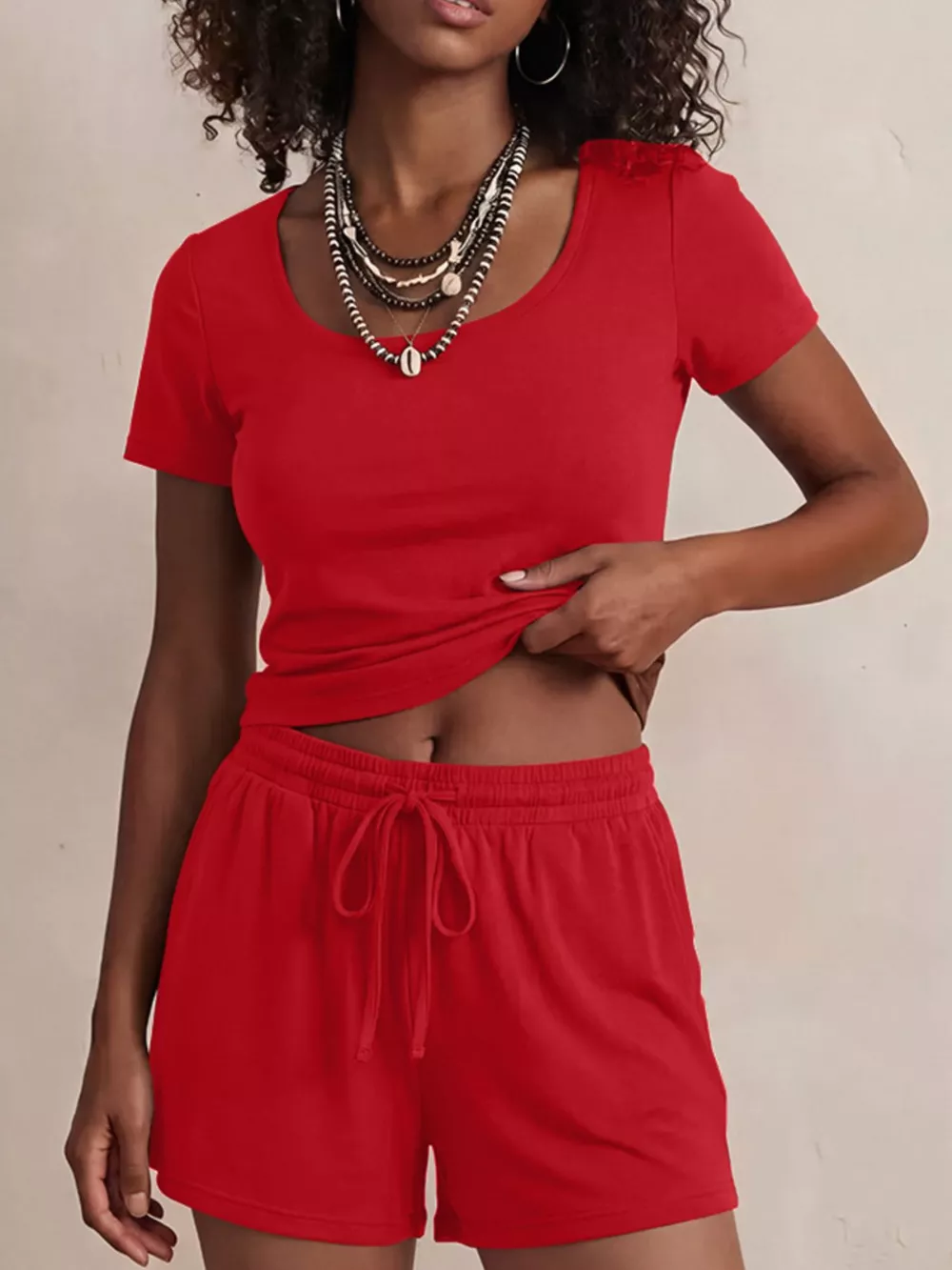 Solid Color Short Sleeve Tee and Shorts Set, image 14