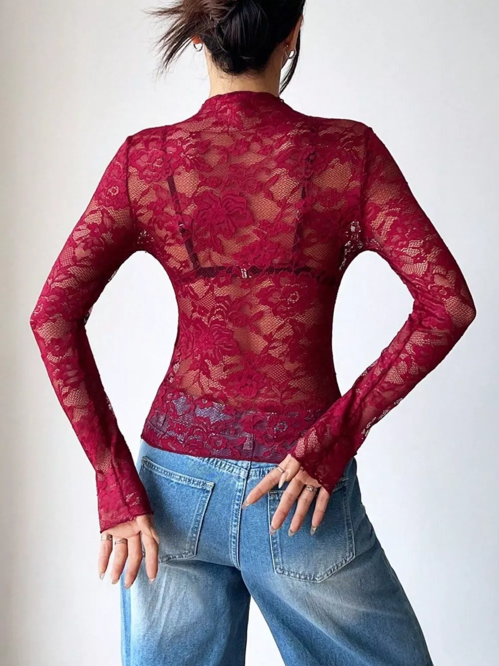 Elegant Floral Lace Long Sleeve Top, image 4