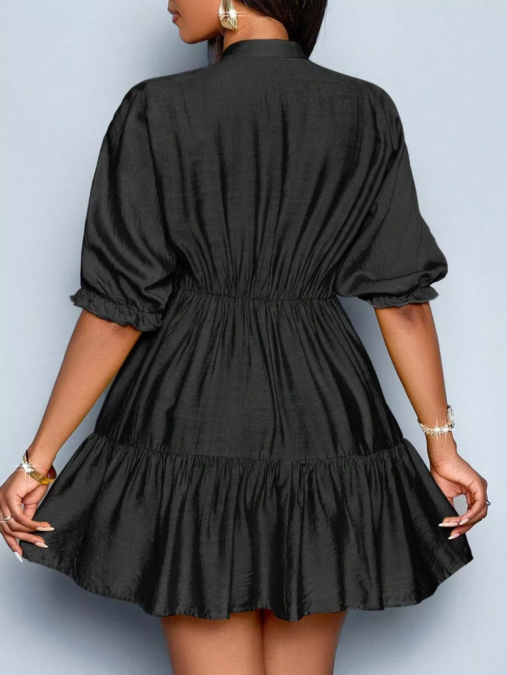 Notched Half Sleeve Tiered Dress, image 8