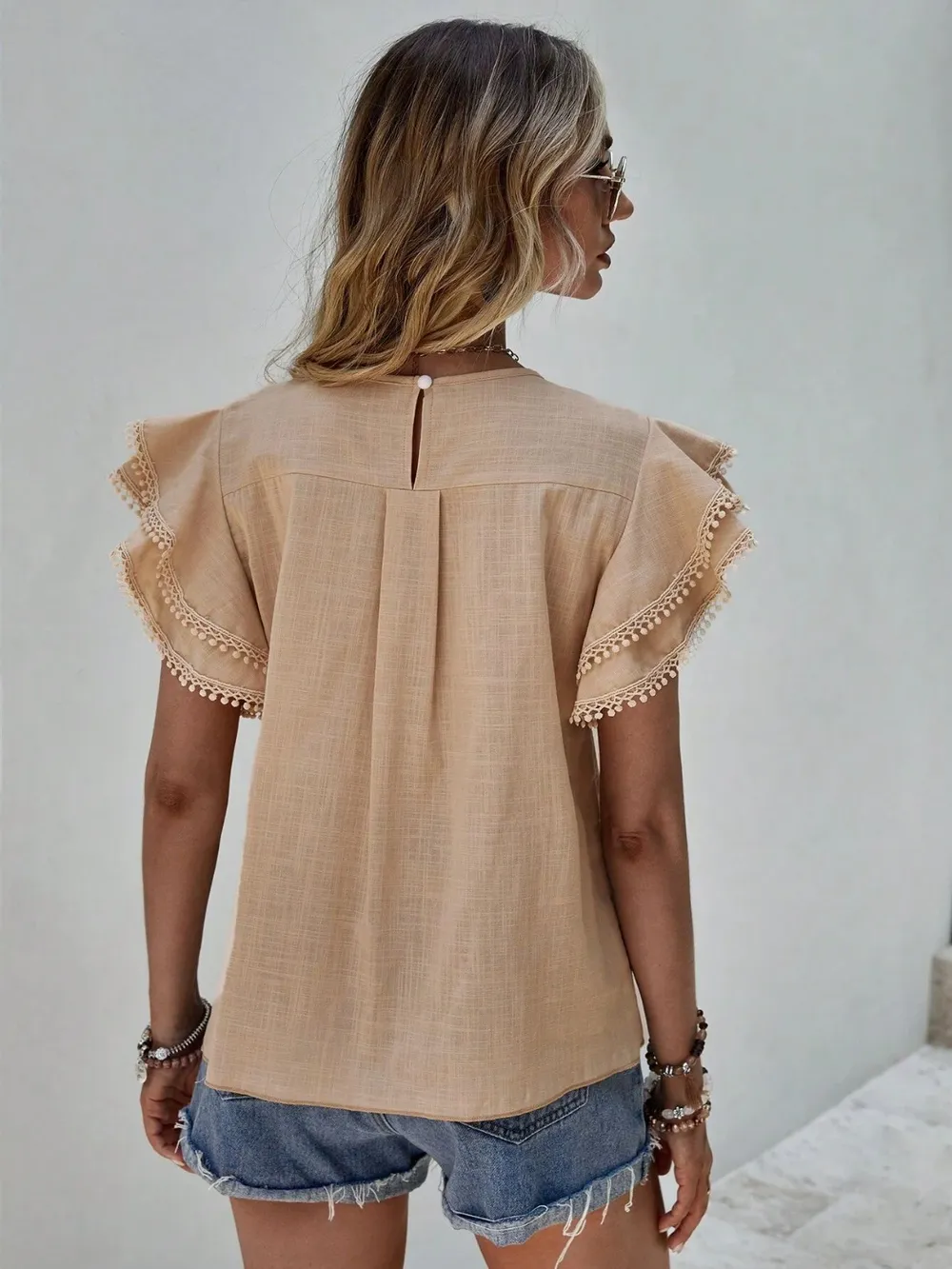 Ruffled Cap Sleeve Round Neck Blouse, image 12