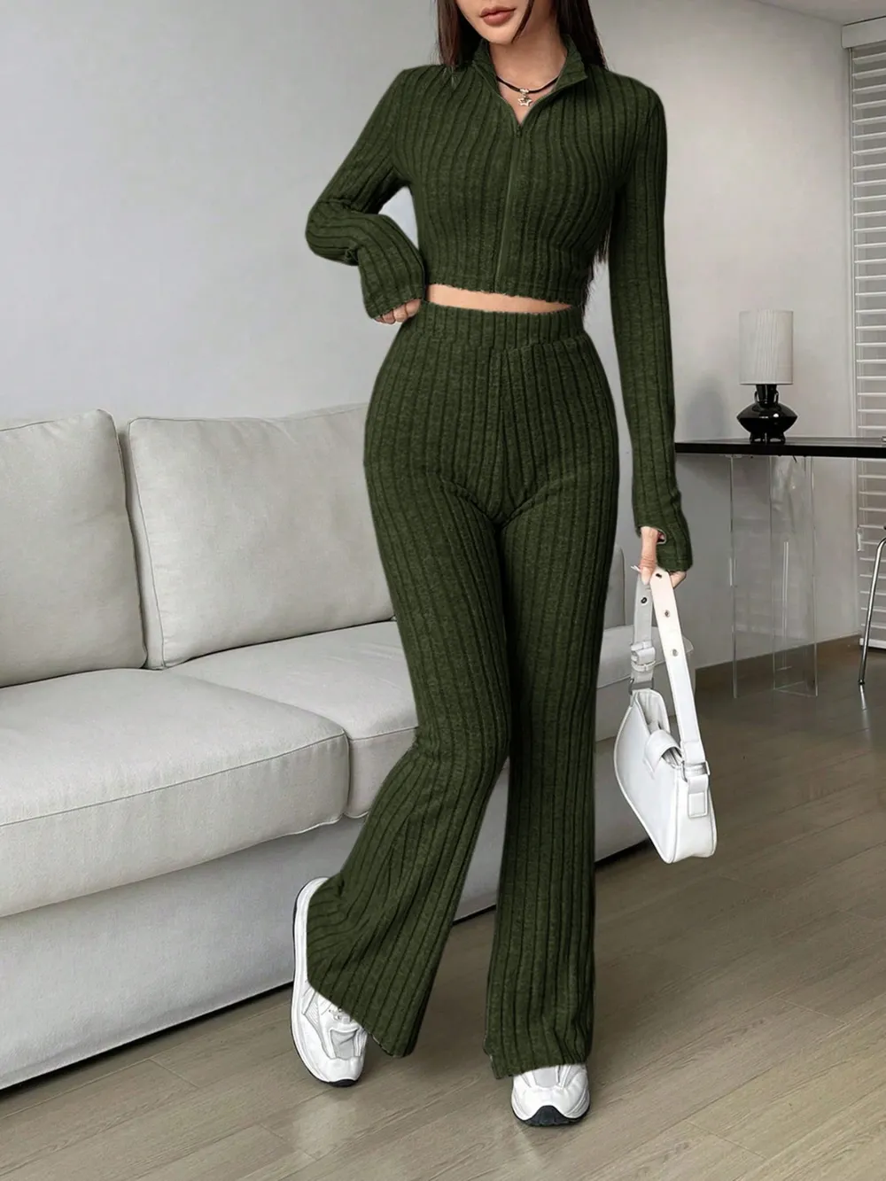 Zip Up Long Sleeve Top and Pants Set, image 7