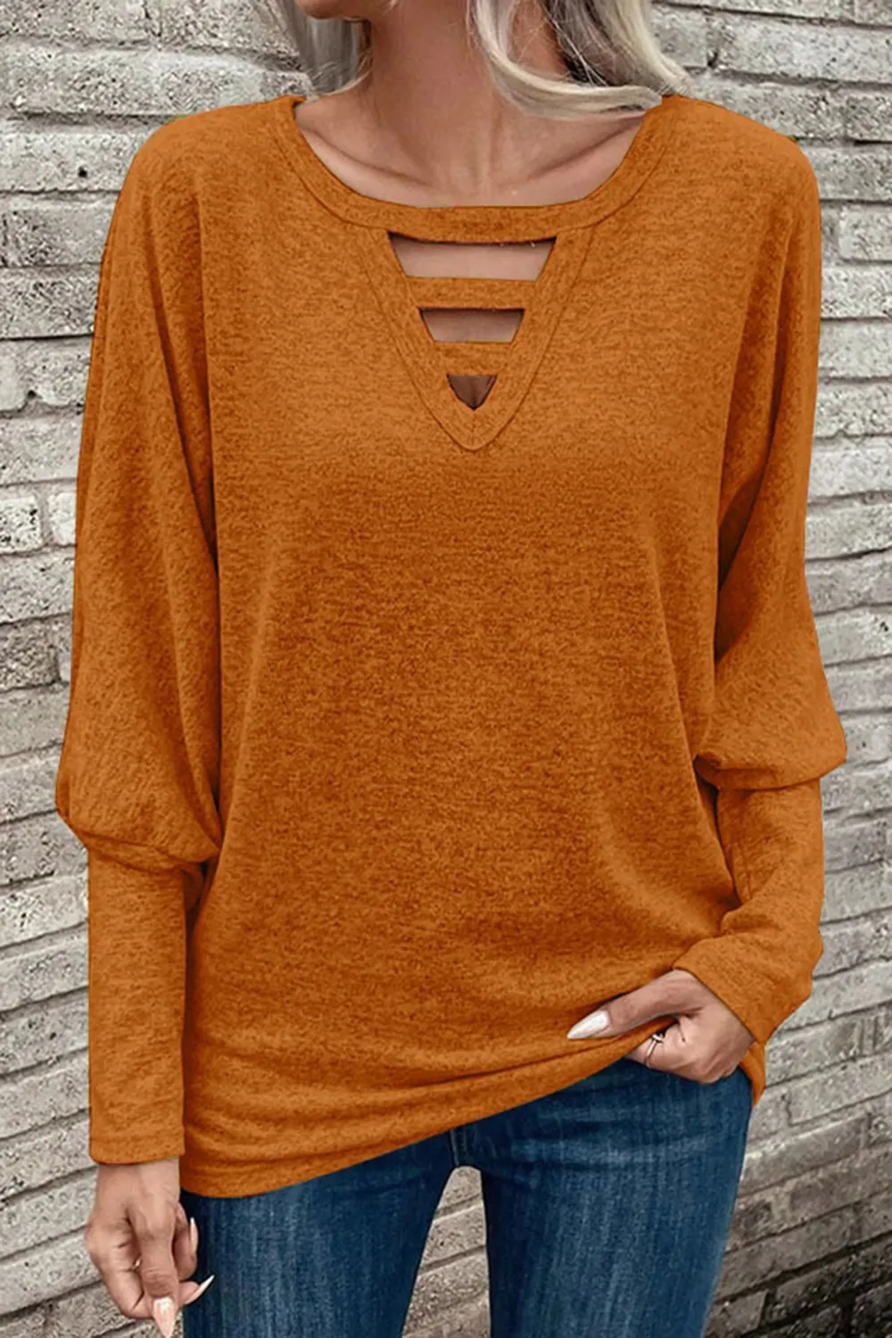 Cutout Round Neck Long Sleeve T-Shirt, image 5