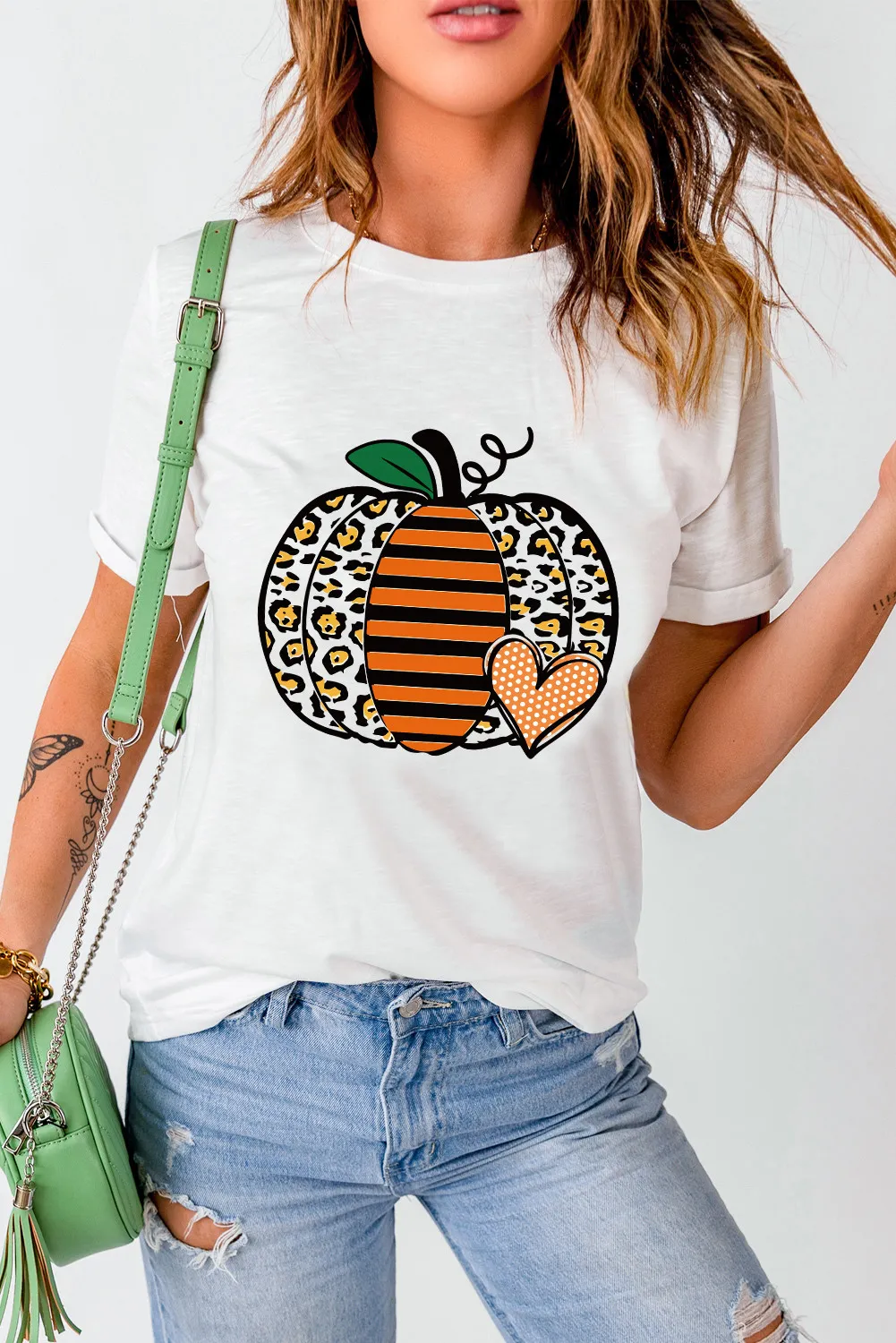 Pumpkin Graphic Round Neck Short Sleeve T-Shirt, image 3