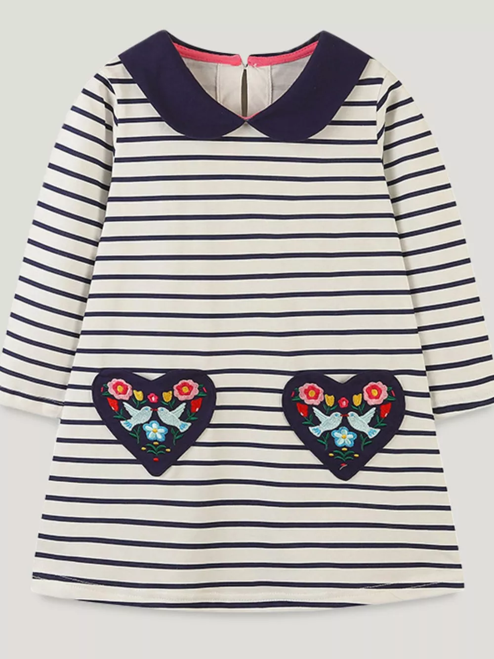 Children's Embroidered Striped Long Sleeve Dress