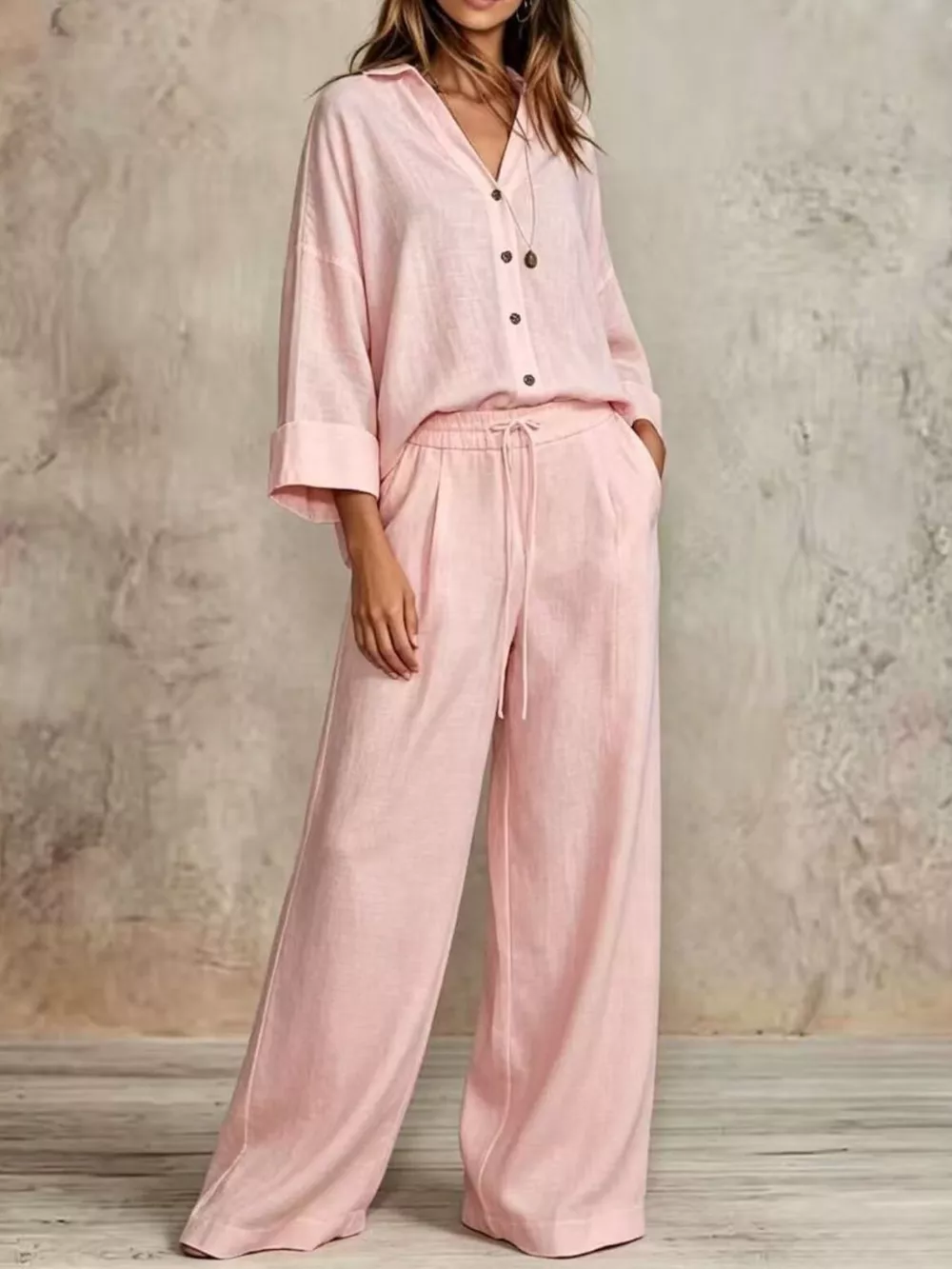 Full Size Button-Down Shirt and Wide-Leg Pants Set Plus Size, image 16