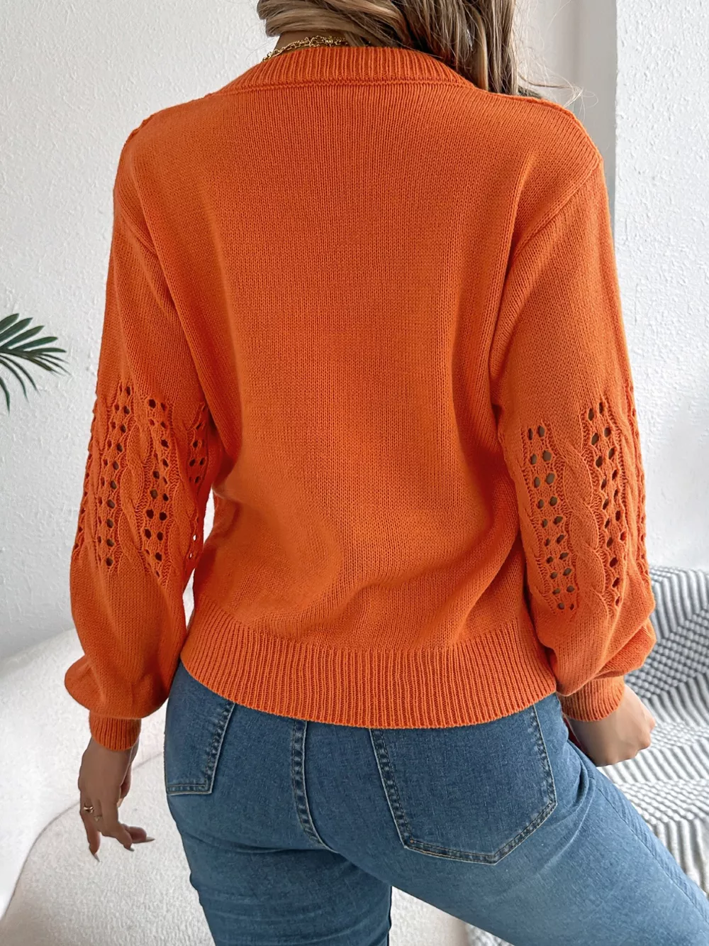 Hollow Out Eyelet Long Sleeve Sweater, image 3