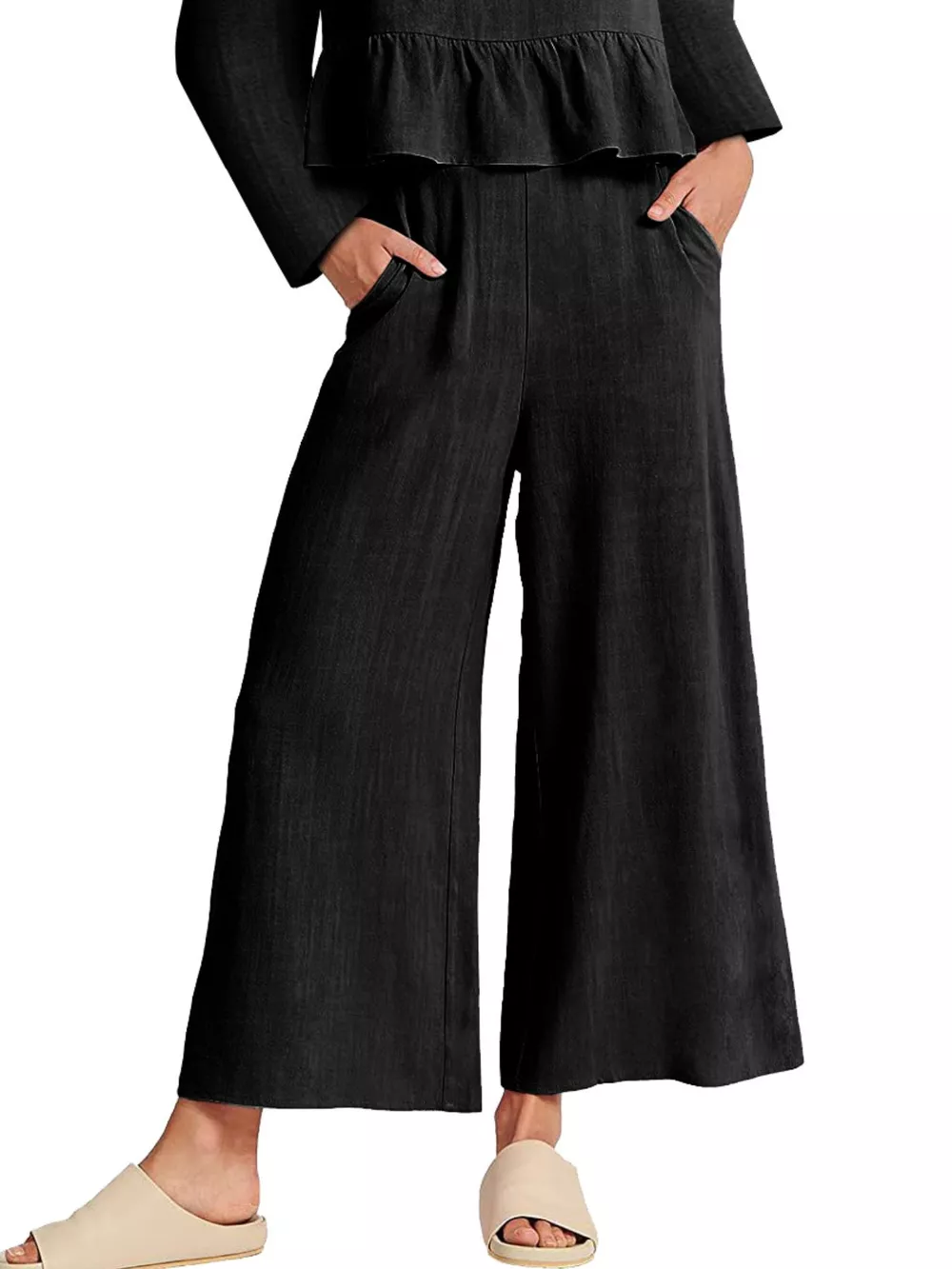 Full Size Ruffled Hem Long Sleeve Top and Pants Set Plus Size, image 5