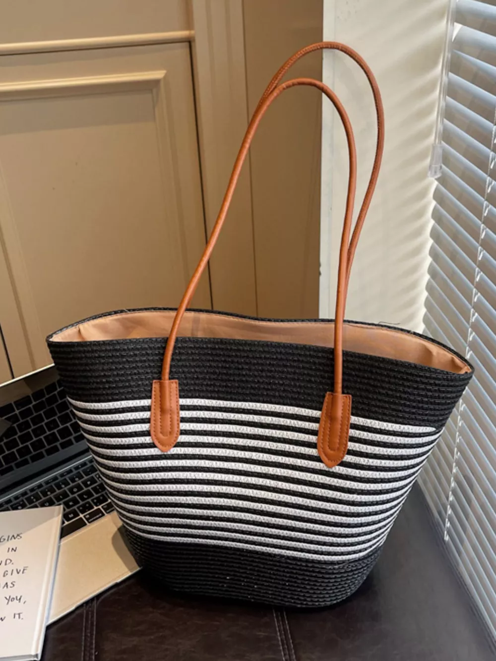 Striped Woven Shoulder Bag, image 3