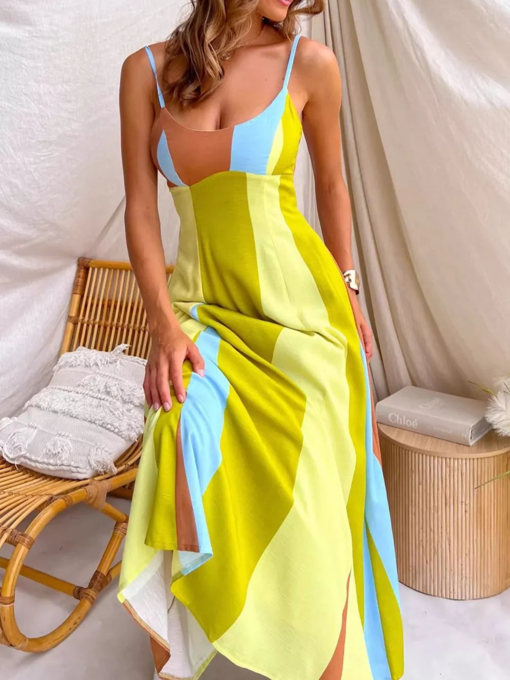 Color Block Spaghetti Strap Maxi Dress, image 3