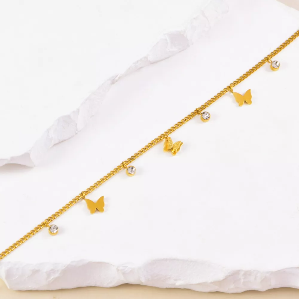 18K Gold-Plated Butterfly Charm Anklet Bracelets, image 3