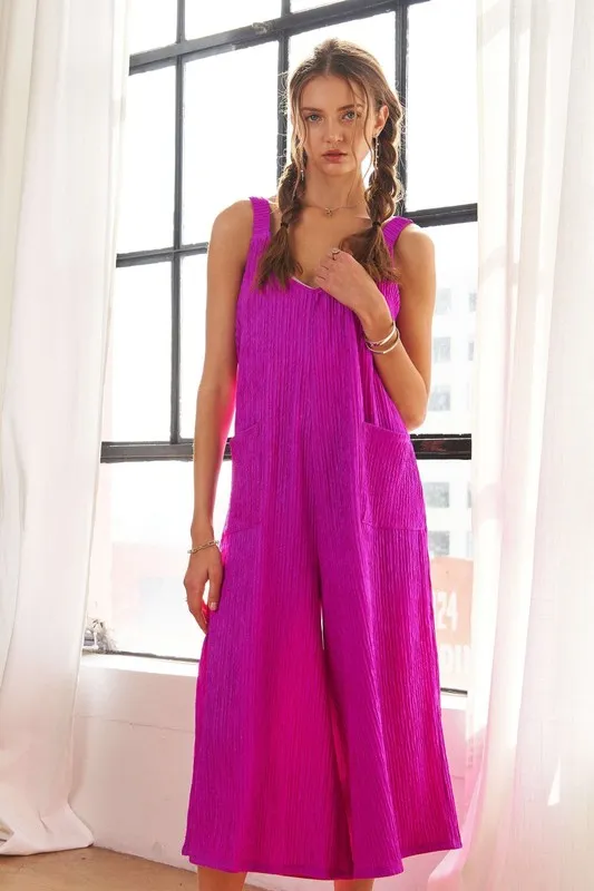 Textured Wide-Leg Jumpsuit