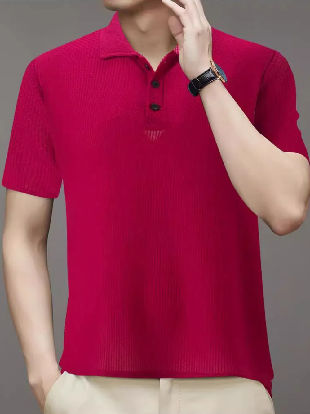 Men's Full Size Button Detail Short Sleeve Polo Plus Size, image 4