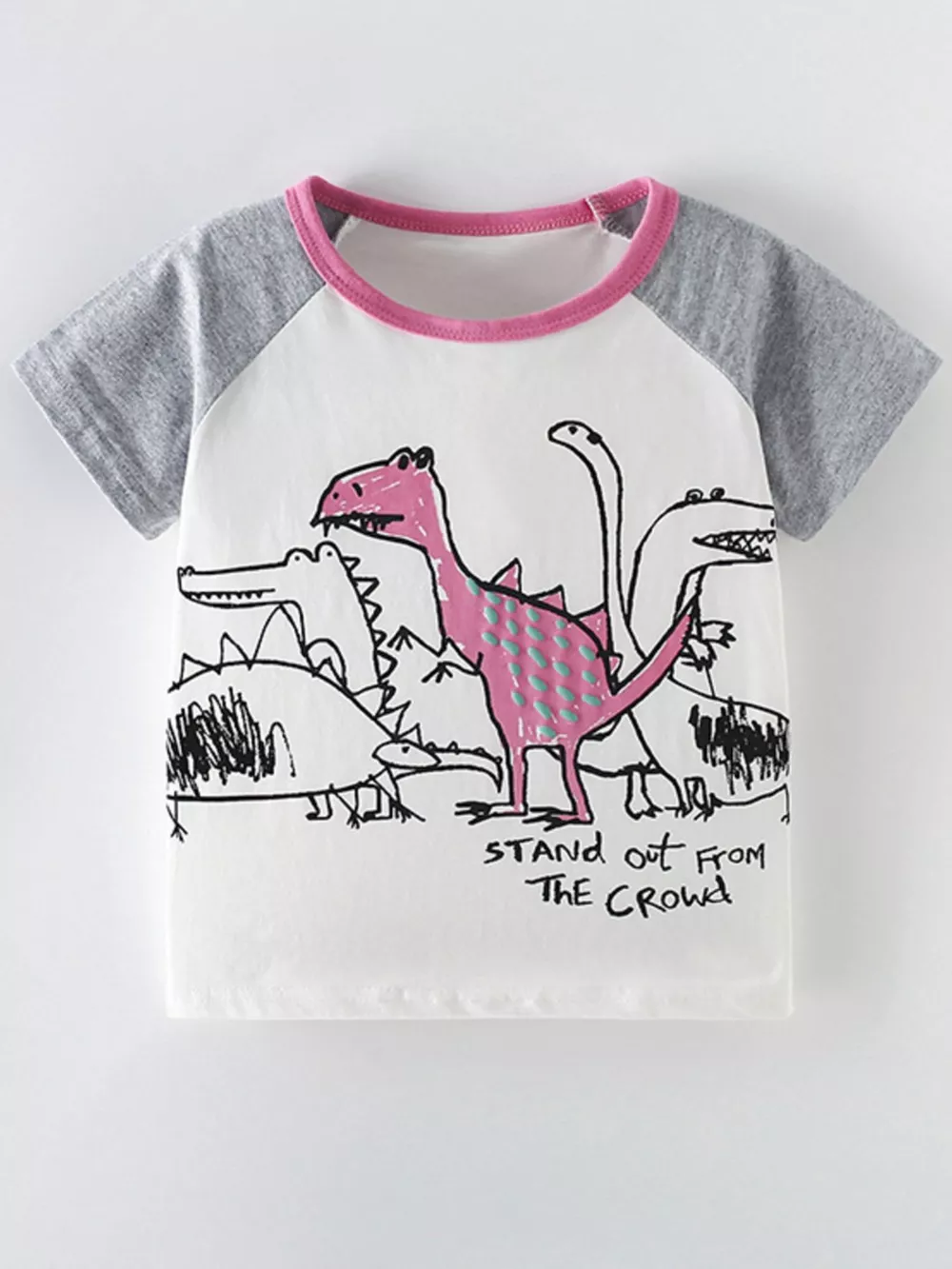Children's Dinosaur Crew Neck Contrast Short Sleeve T-Shirt