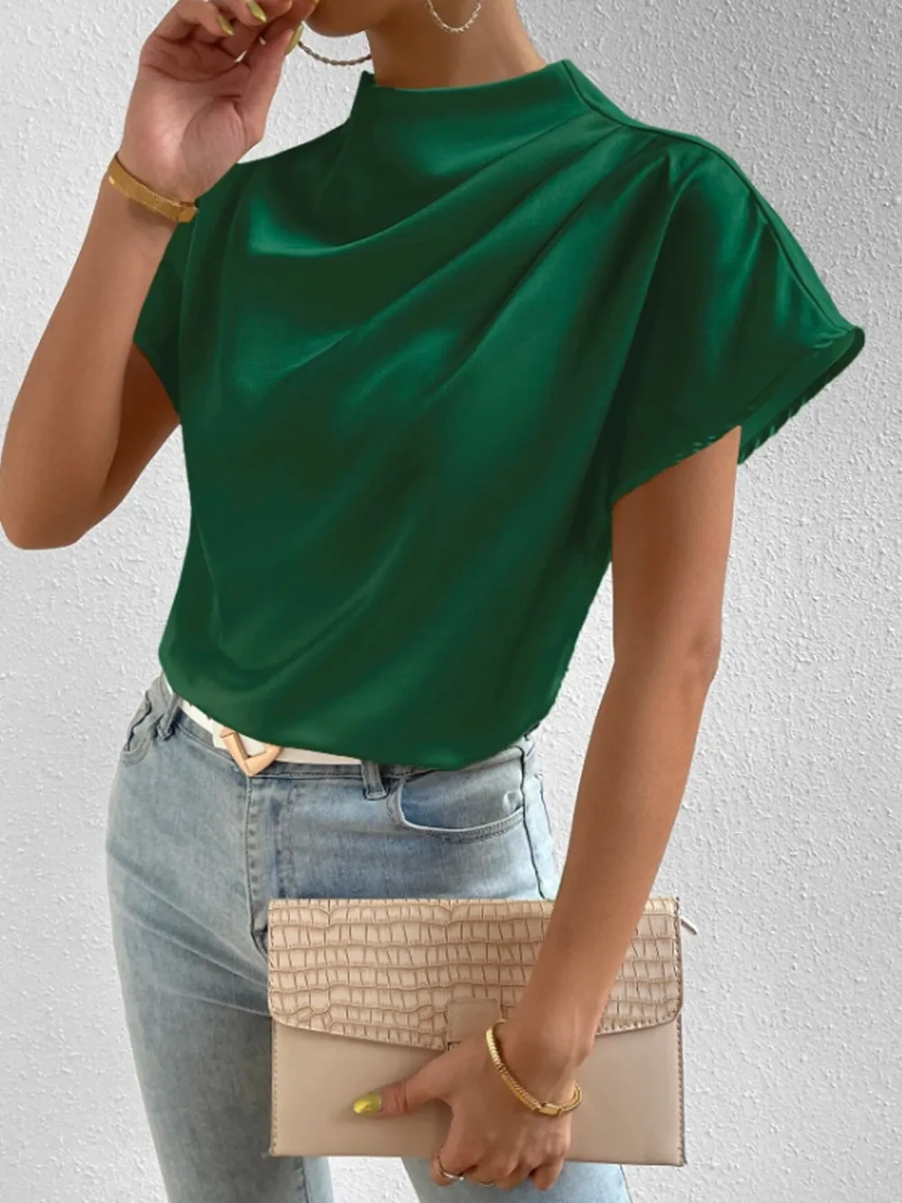 Mock Neck Short Sleeve Blouse, image 10