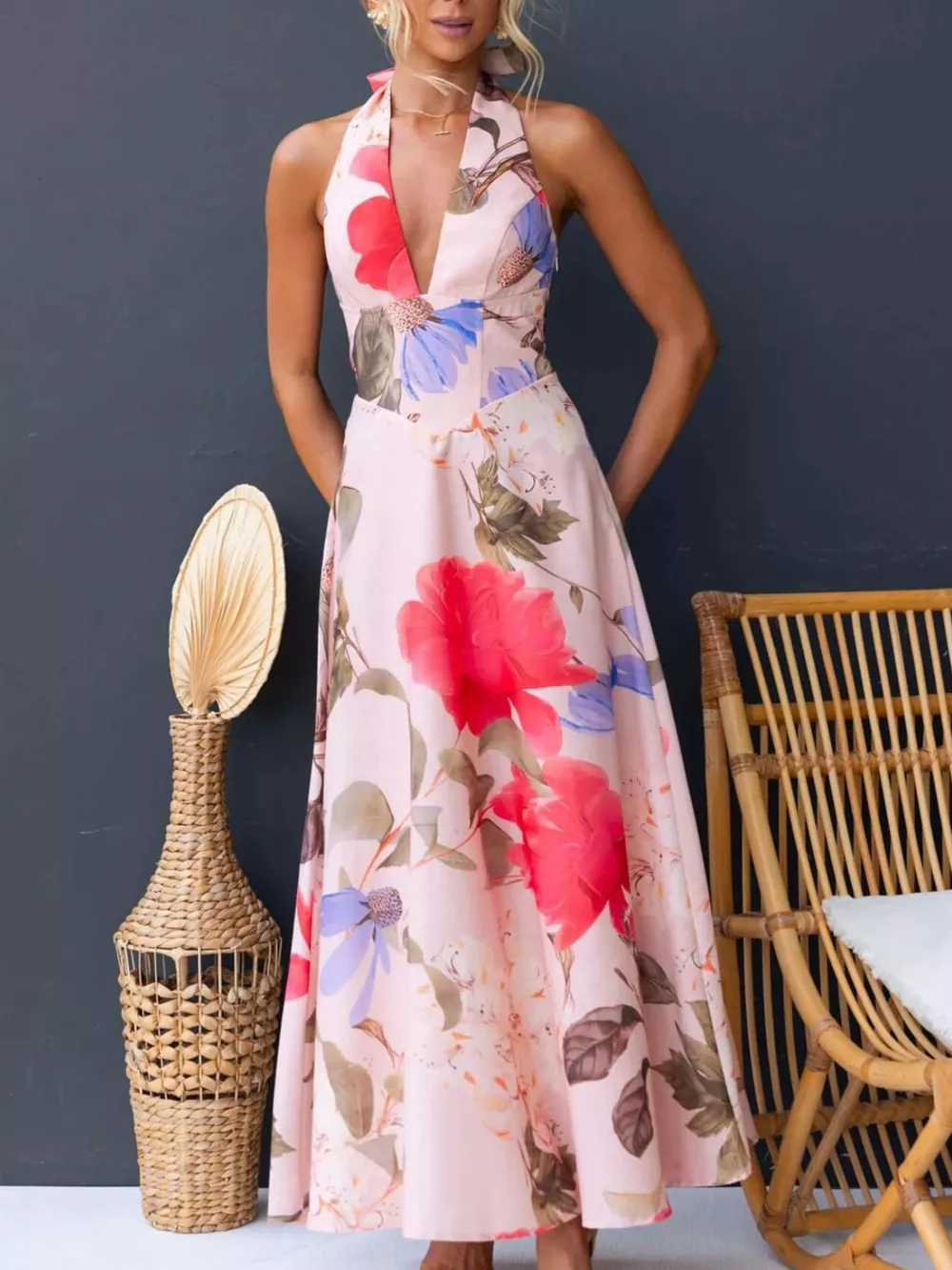 Floral Print Halter Neck Maxi Dress, image 21