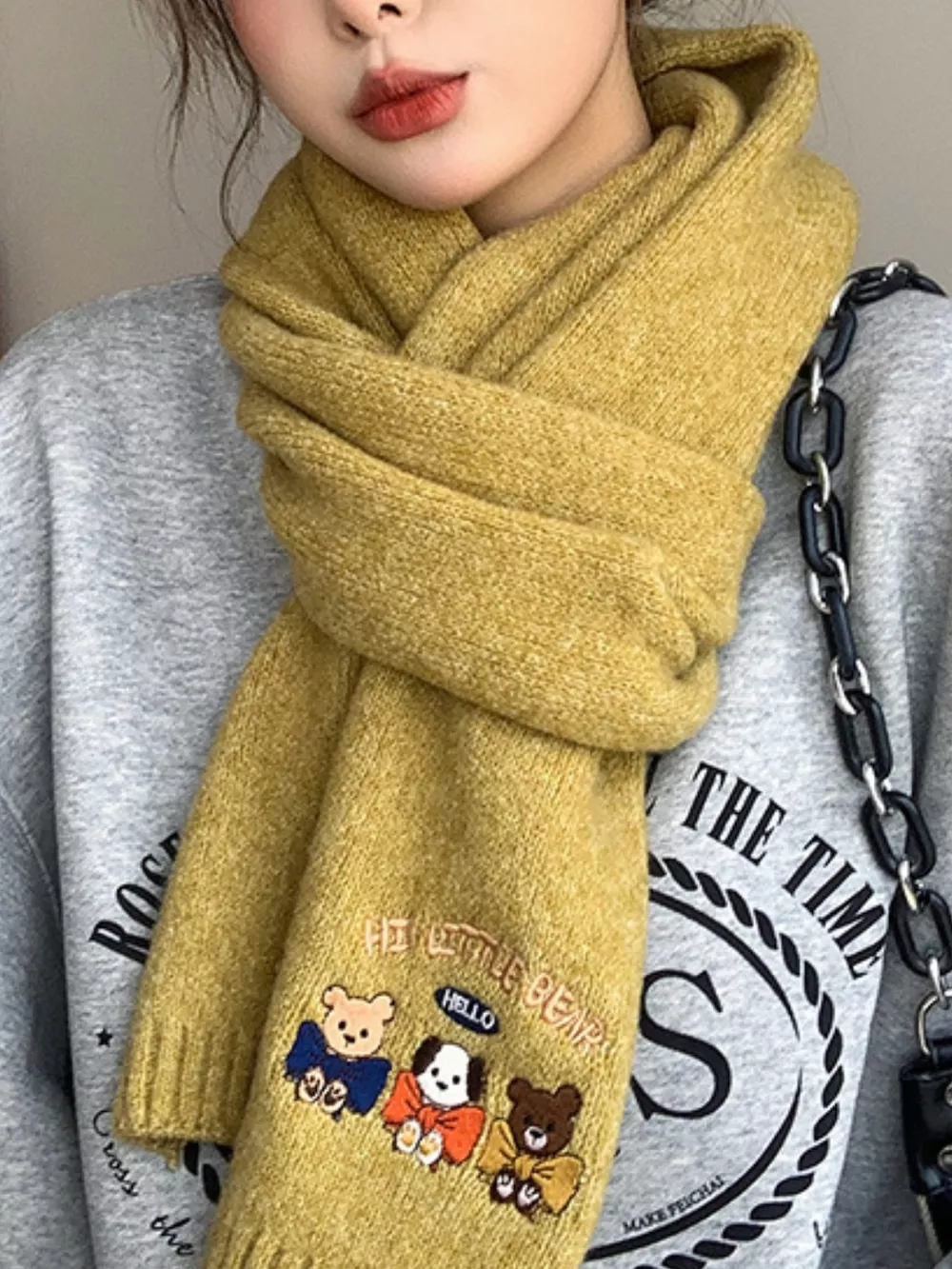 Embroidered Cartoon Warm Scarf, image 7