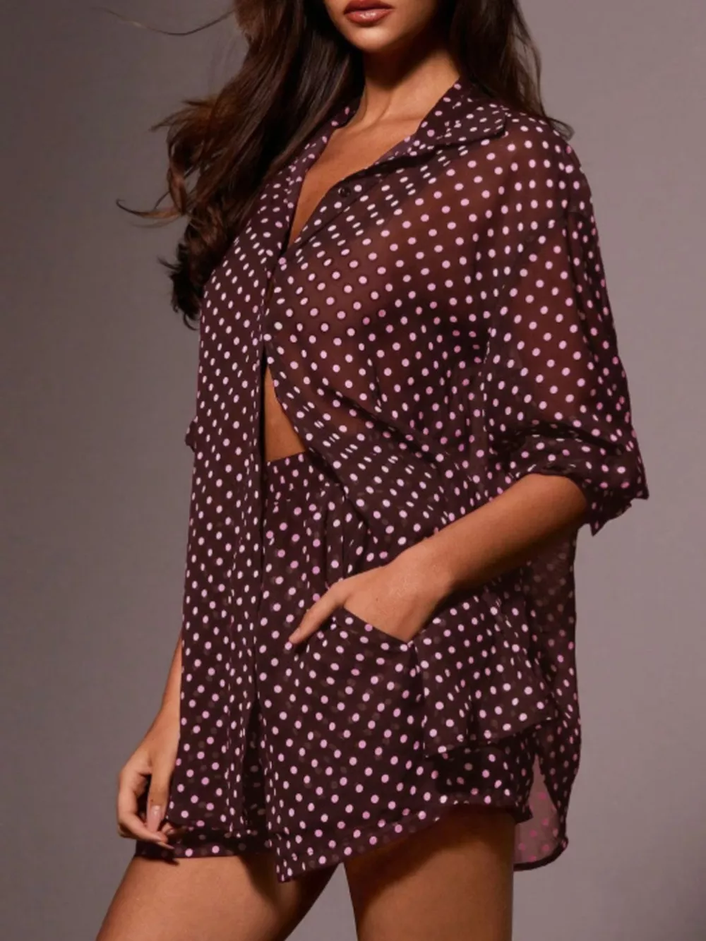 Polka Dot Button Up Shirt and Shorts Set, image 7