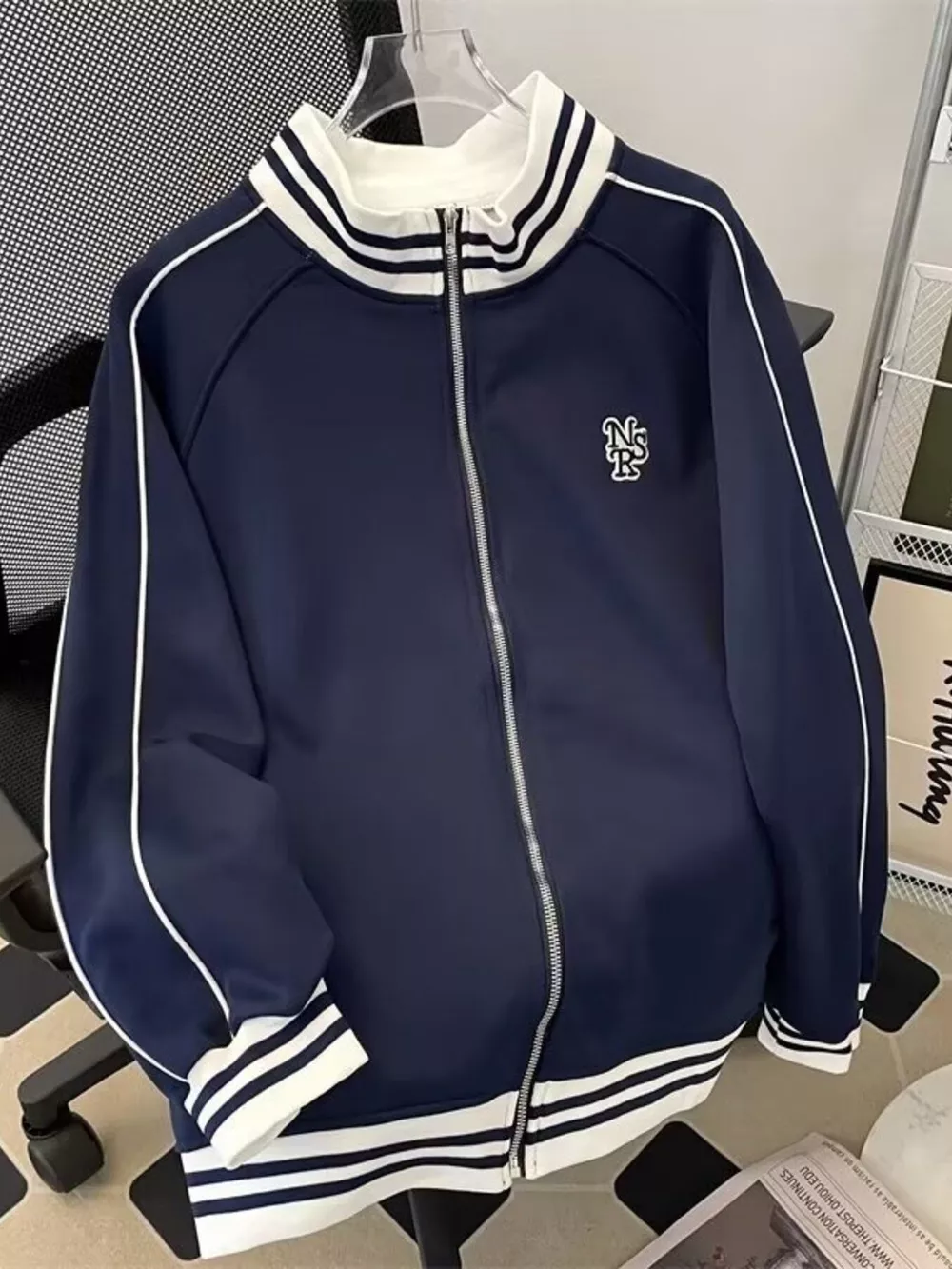 Men's Plus Size Striped Trim Zip-Up Sweatshirt, image 3