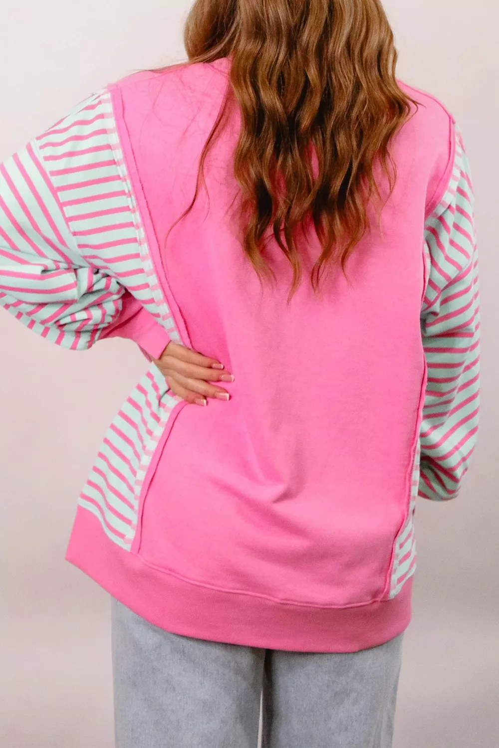 Orchid Striped Colorblock Long Sleeve Sweatshirt, image 3