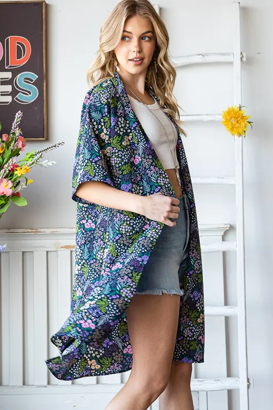 Full Size Half Sleeve Floral Open Cardigan Plus Size, image 7