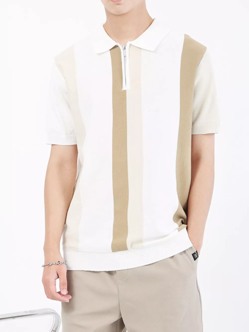 Men's Plus Size Striped Short Sleeve Polo, image 6