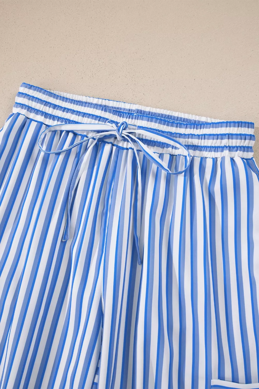 Stripe Drawstring Elastic Waist Patch Pocket Wide Leg Ankle-length Pants, image 8