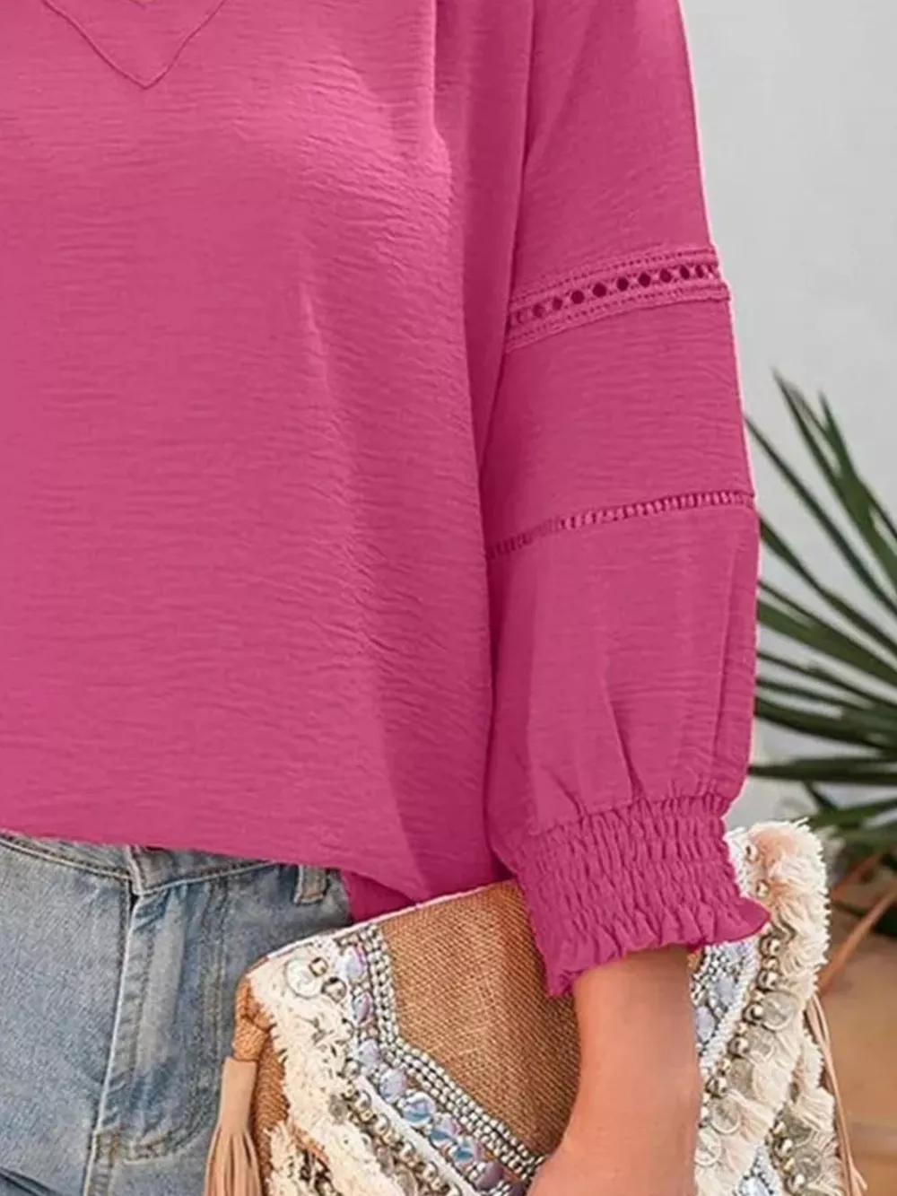 Solid Color Smocked Long Sleeve Blouse, image 27
