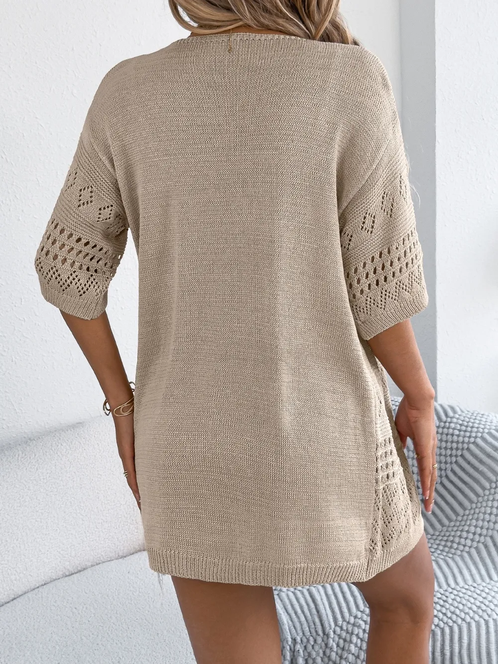 Openwork Open Front Half Sleeve Cardigan, image 18