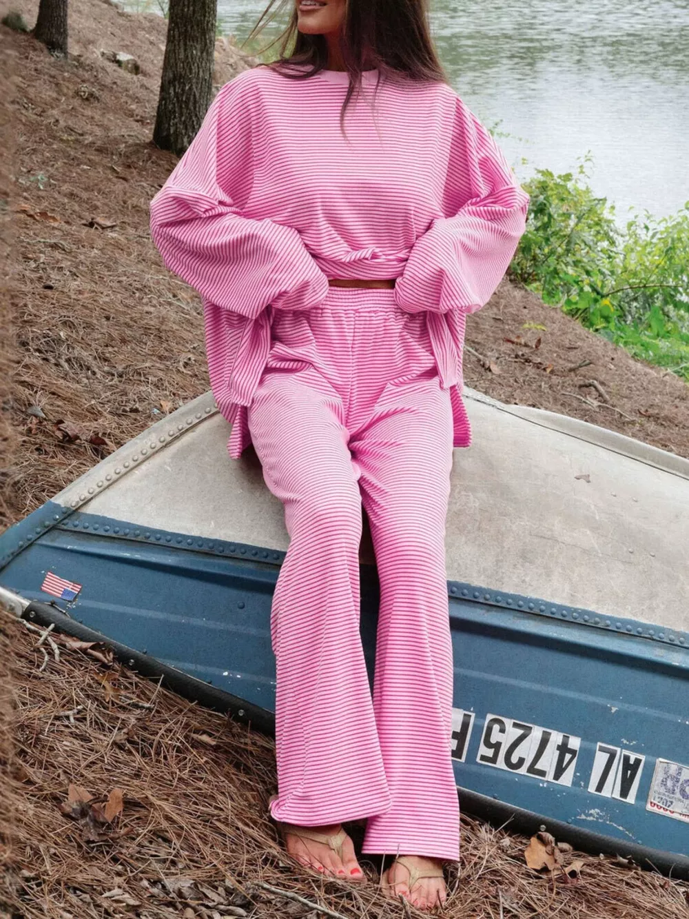 Striped Long Sleeve Top and Pants Set, image 2