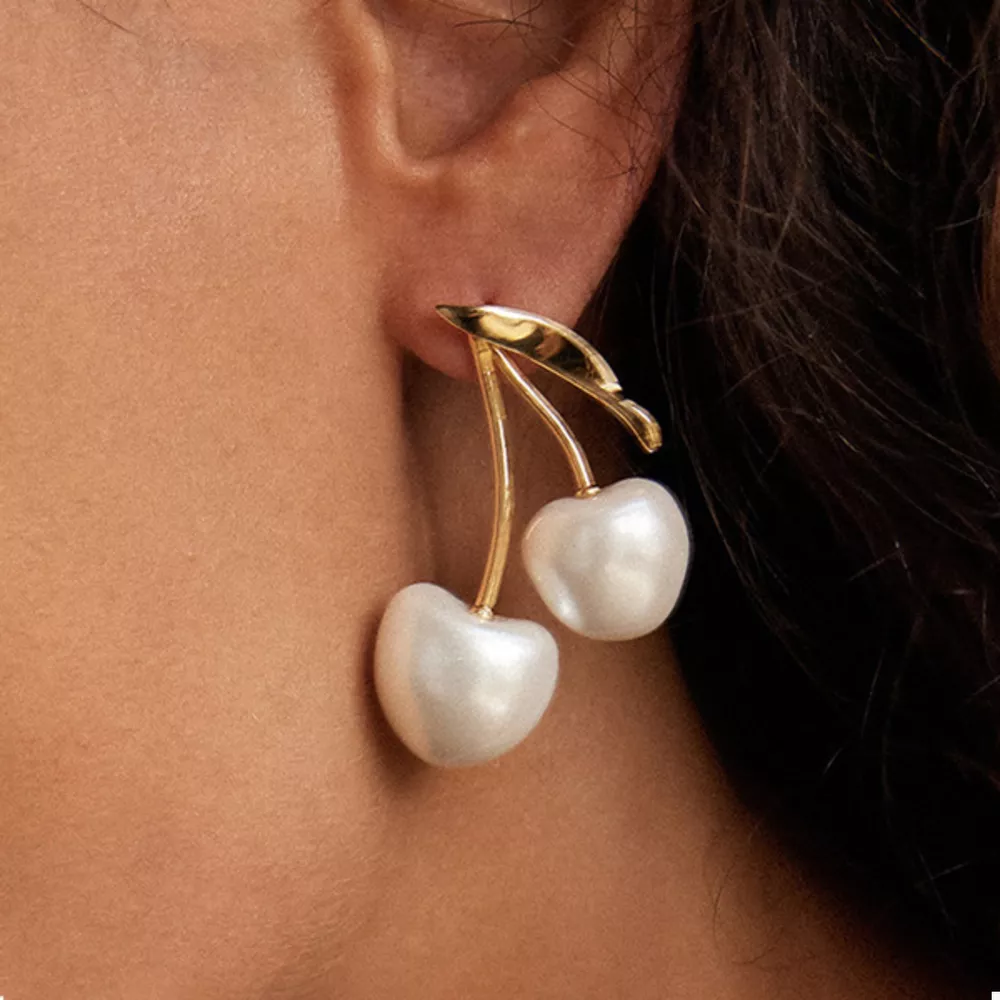 18K Gold-Plated Pearl Cherry Earrings, image 5
