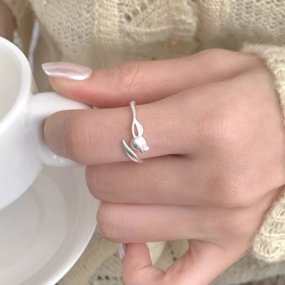 925 Sterling Silver Flower Bypass Ring, image 5