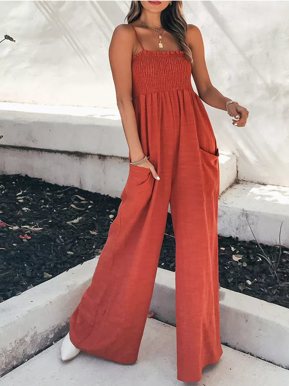 Smocked Wide Leg Jumpsuit, image 2