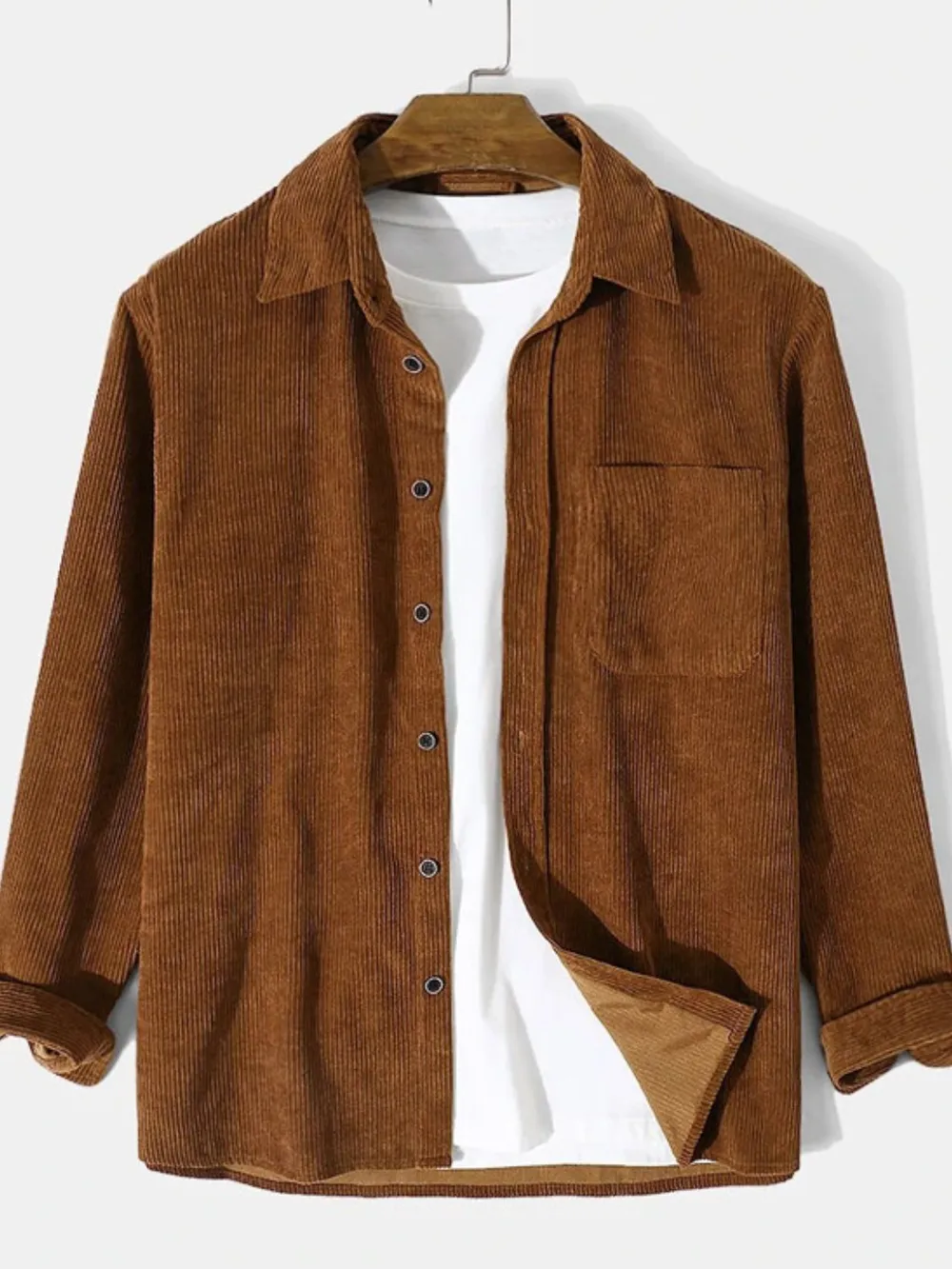 Men's Corduroy Button Up Long Sleeve Shirt, image 2
