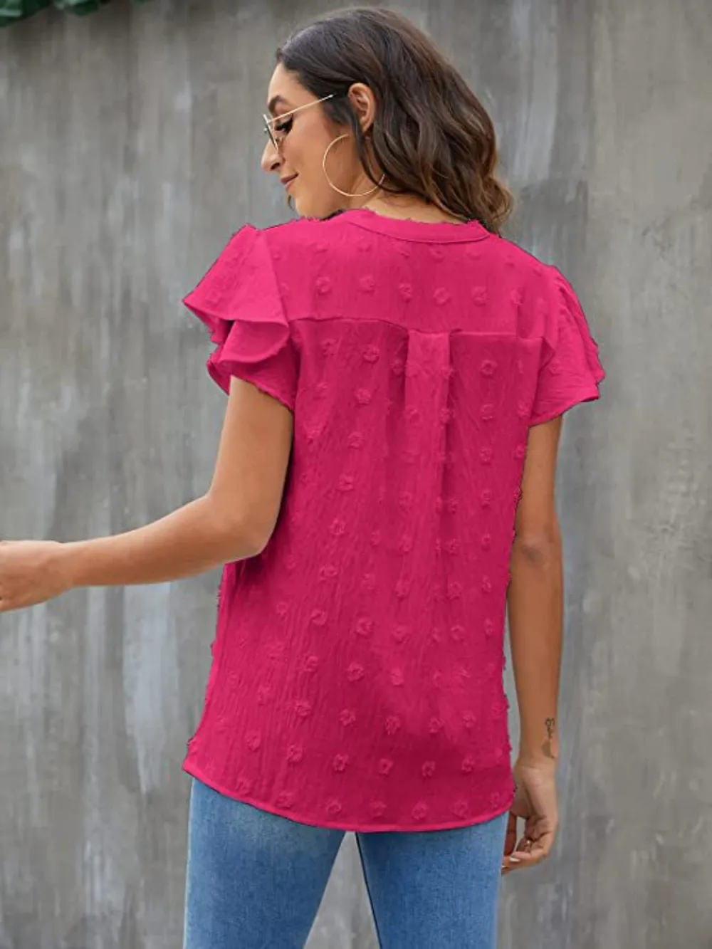 Swiss Dot Notched Cap Sleeve Blouse, image 3