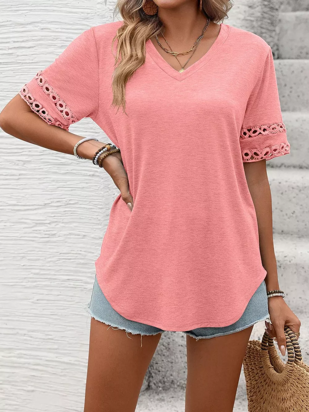 V-Neck Hollow-Out Sleeve T-Shirt, image 35