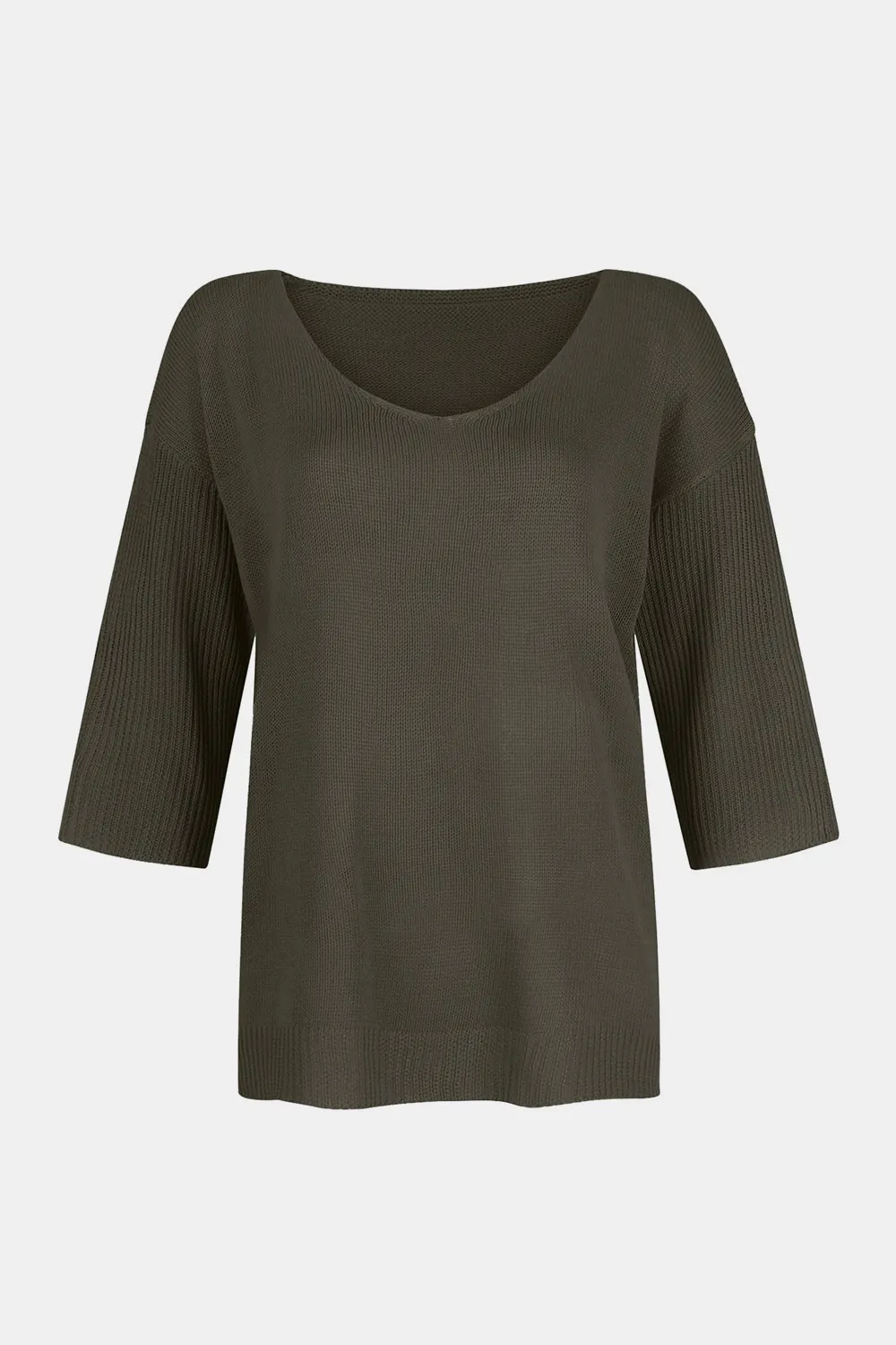 V-Neck Three-Quarter Sleeve Knit Top, image 8