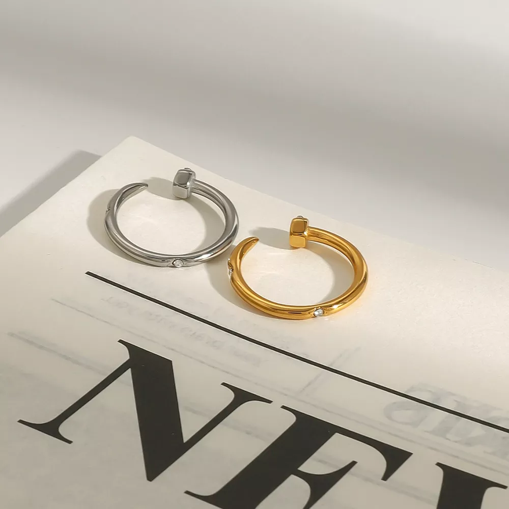 Stainless Steel Zircon Open Ring, image 4