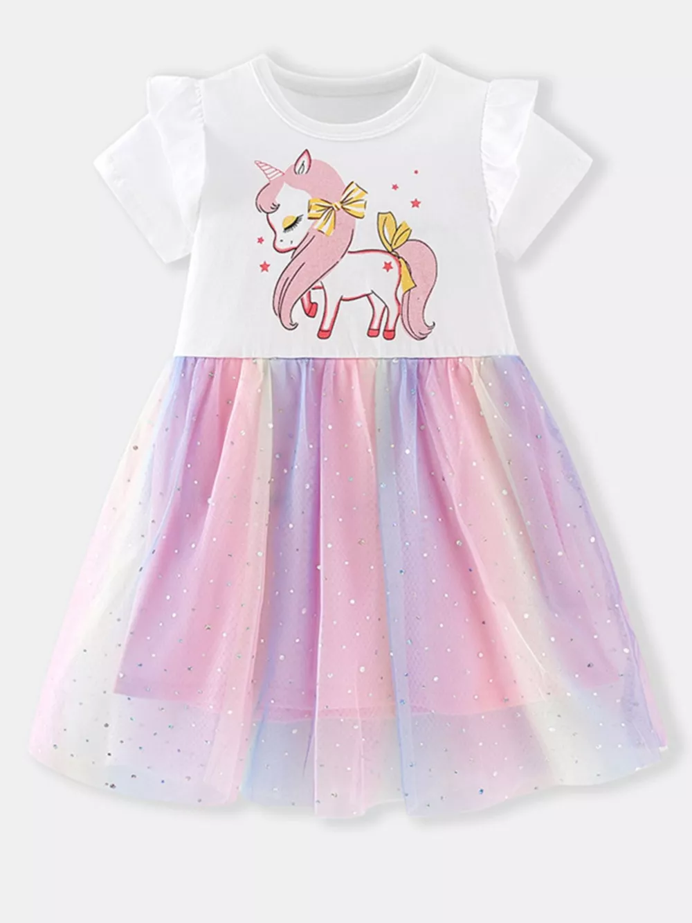Children's Unicorn Graphic Rainbow Tulle Dress, image 2