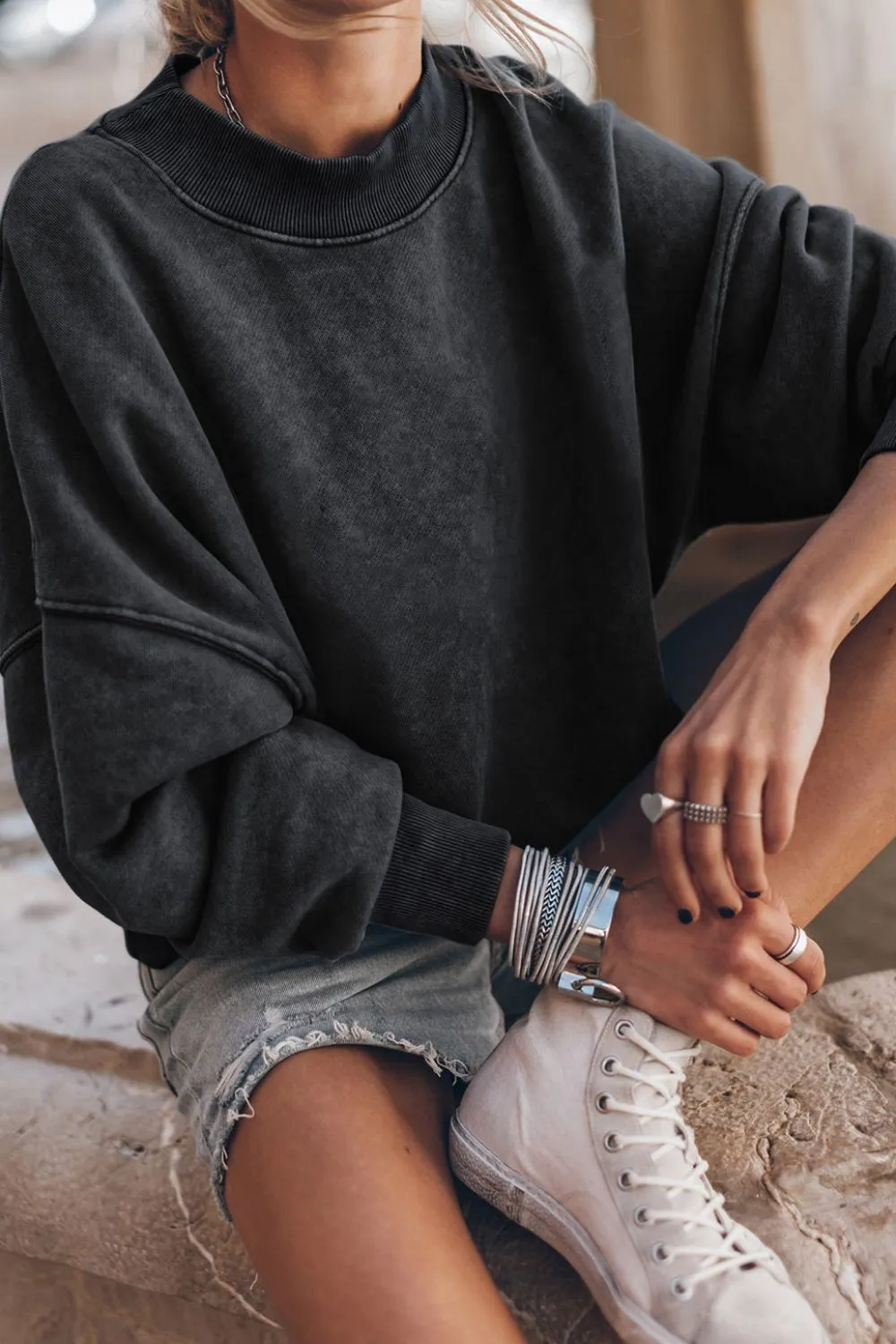 Mock Neck Dropped Shoulder Sweatshirt, image 10