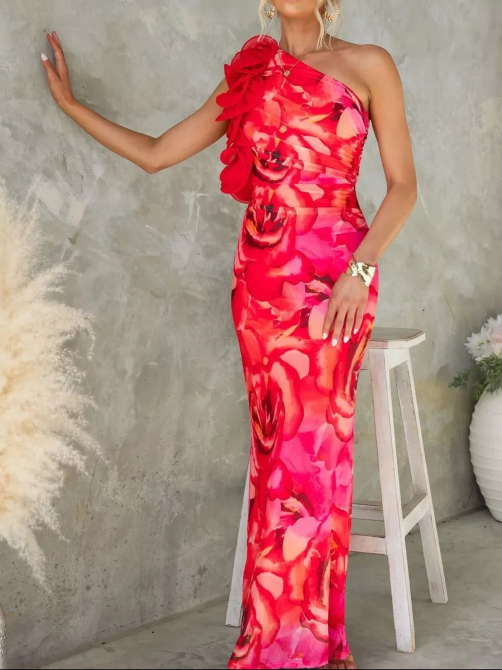 Floral Print One-Shoulder Maxi Dress, image 8