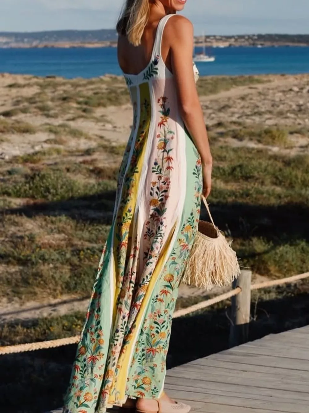 Floral Print Sweetheart Neck Maxi Dress, image 4