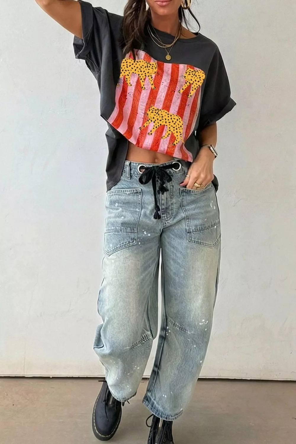 Cheetah Striped Print Retro Graphic Tee, image 3