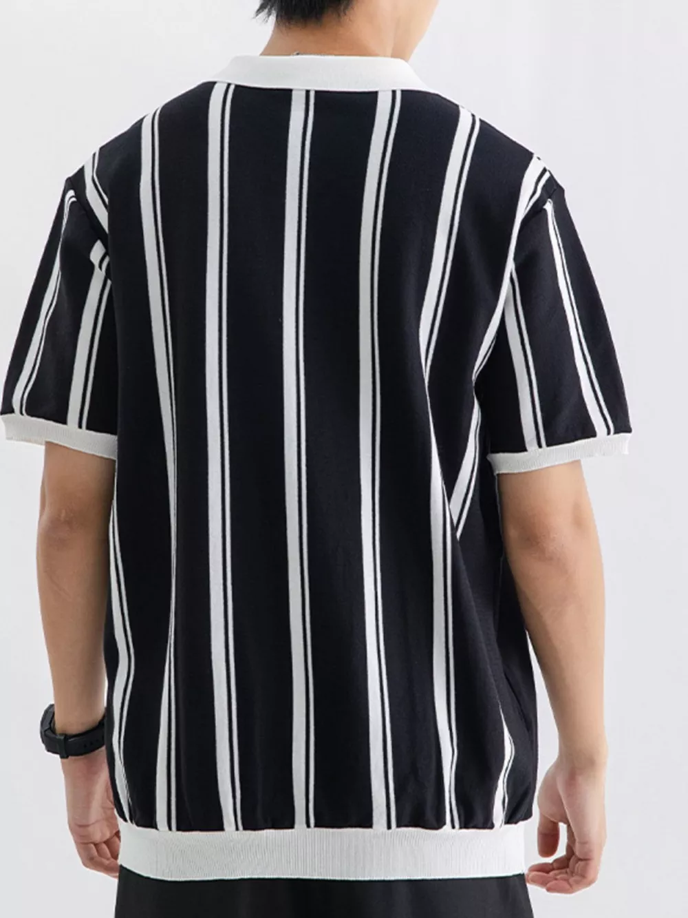 Men's Plus Size Striped Short Sleeve Polo, image 2