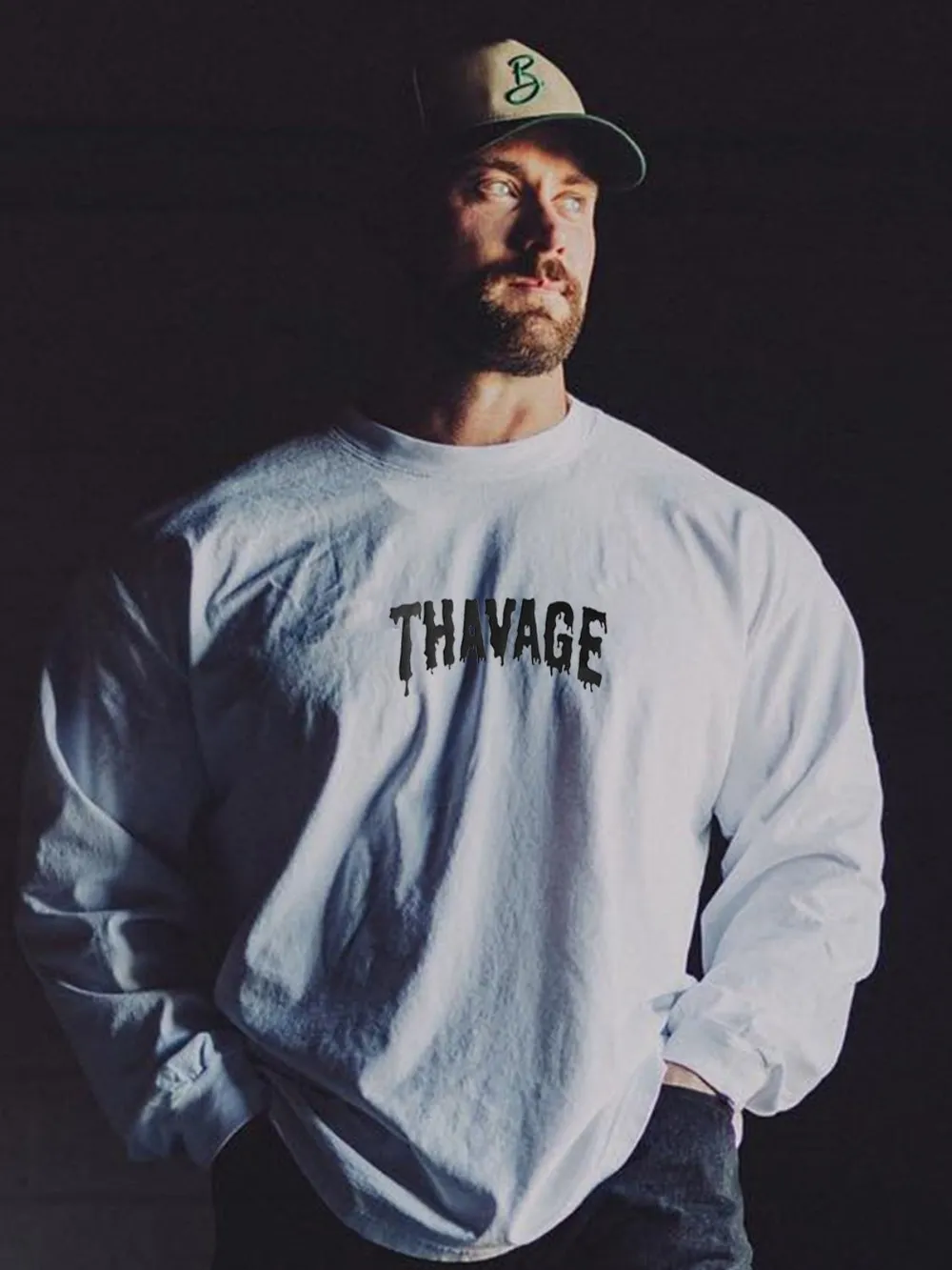 Men's Plus Size Letter Round Neck Long Sleeve T-Shirt, image 2